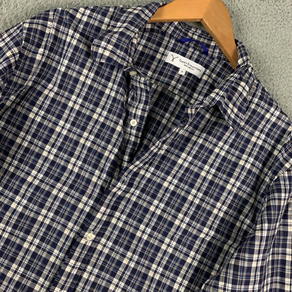 Teddy Stratford Zip Fit Shirt Men's 5 XL Blue Plaid Organic Cotton Button Down